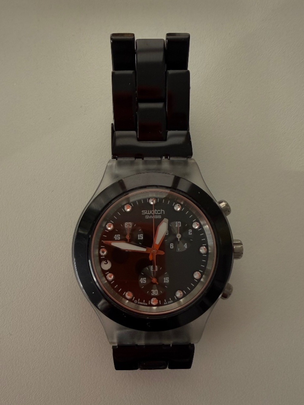 Swatch Irony Diaphane “Full-Blooded Night” chronograph